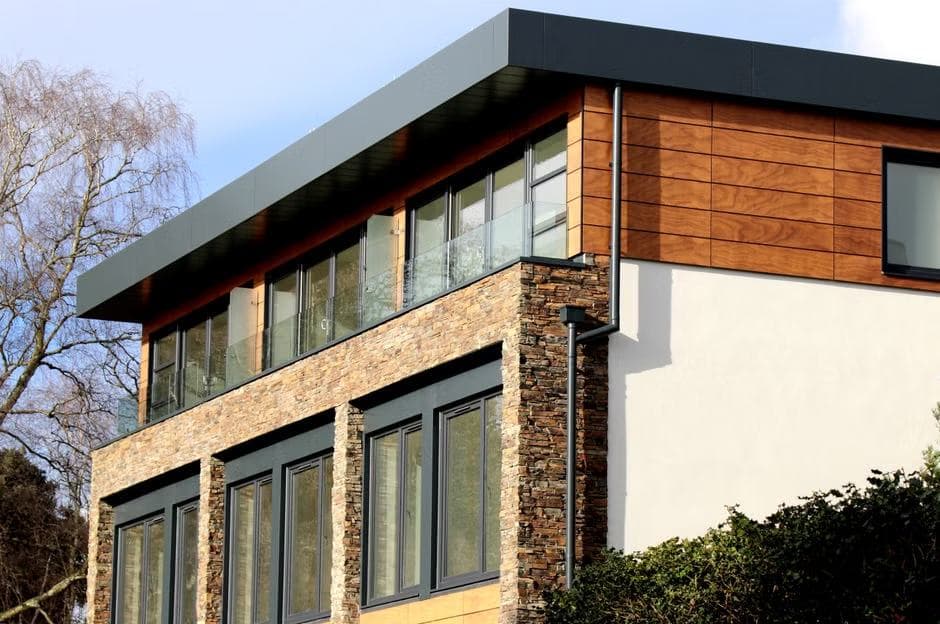 Contemporary timber and stone building on Yardley Fields Road, Birmingham