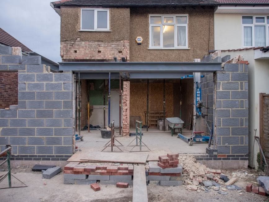 Rear extension under construction during the Northfield refurbishment
